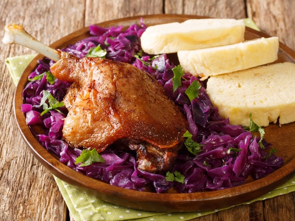 Pečená Kachna or roasted duck on a plate