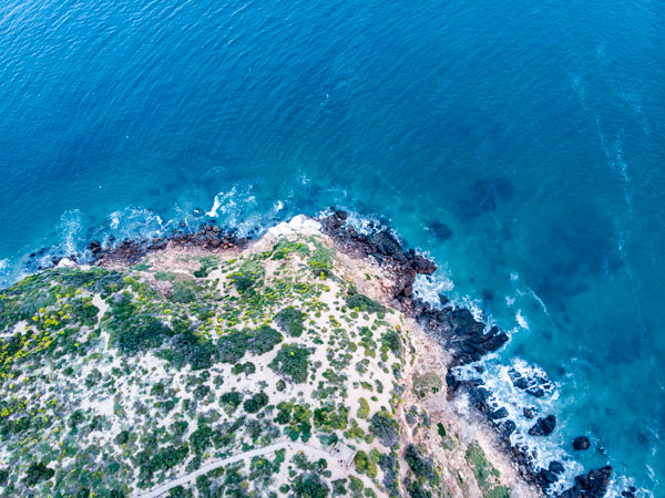 an aerial view of Point Dume, Malibu