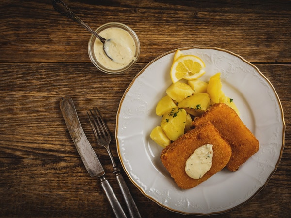 Smažený sýr or fried cheese on a plate