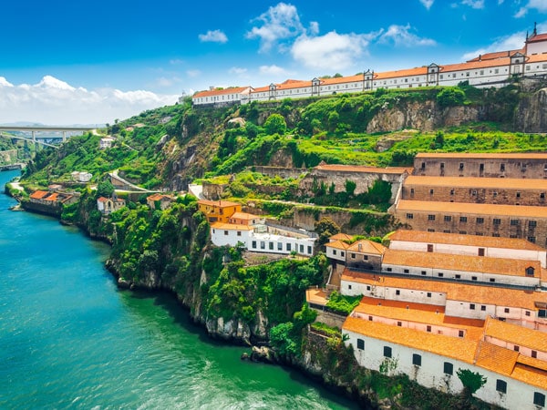 an aerial view of the wine cellars in Vila Nova de Gaia, Porto