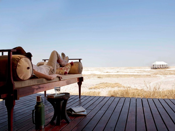 a guest twin tent at San Camp in Botswana