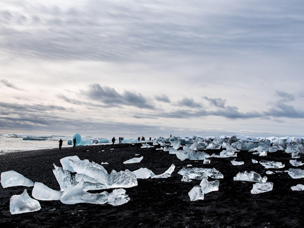 ice formations on the black sands of Diamond Beach, Iceland