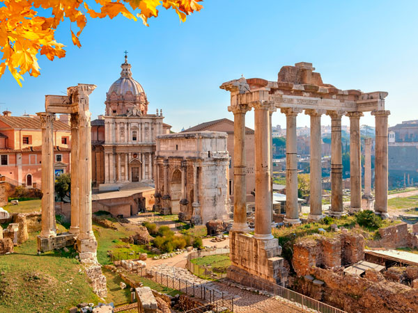 the Roman Forum ruins in autumn