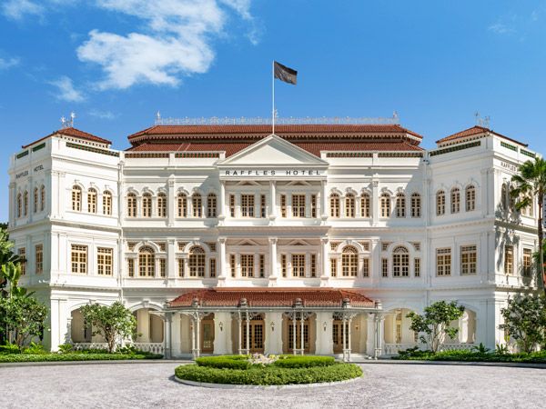 the hotel exterior of Raffles Singapore