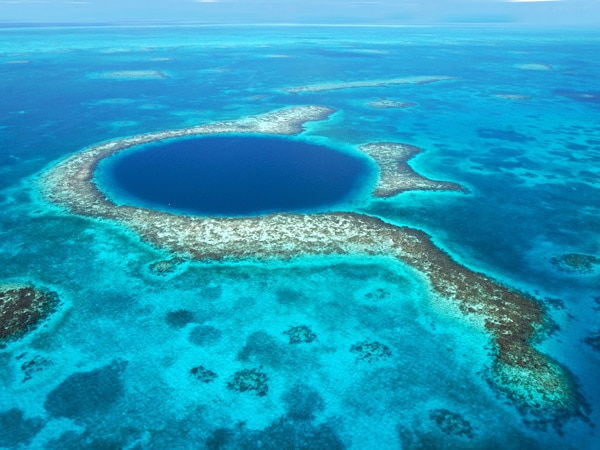 an aerial view of Blue Hole in Belize