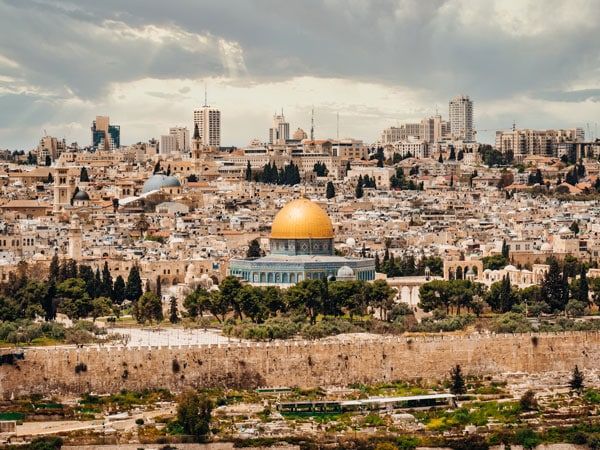 Dome of the Rock at the center of the Al-Aqsa mosque compound on the Temple Mount in the Old City of Jerusalem.