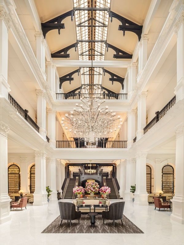 the grand lobby of Raffles, Singapore