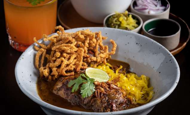 a bowl of Khao Soi in Chiang Mai