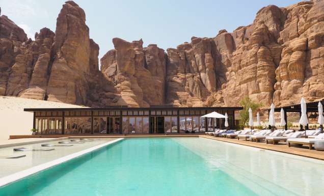 an outdoor pool in Habitas AlUla, a luxe oasis in the desert