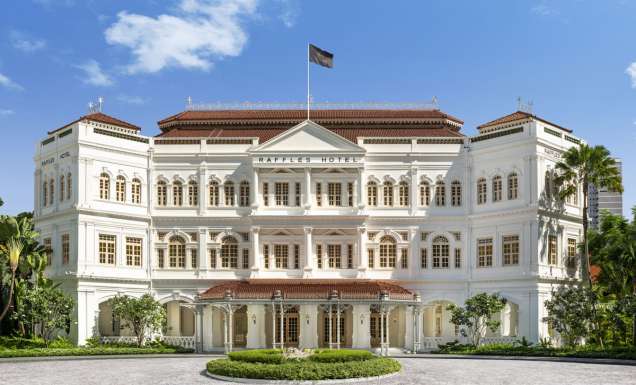 the hotel exterior of Raffles Singapore