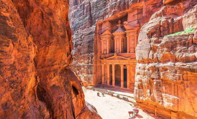 the rock-carved facade of The Treasury, Petra, Jordan