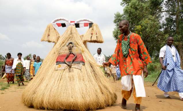 a voodoo mask in the Benin Annual Voodoo Festival