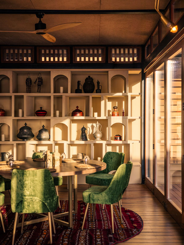 the dining interior at Tama Restaurant in Habitas AlUla