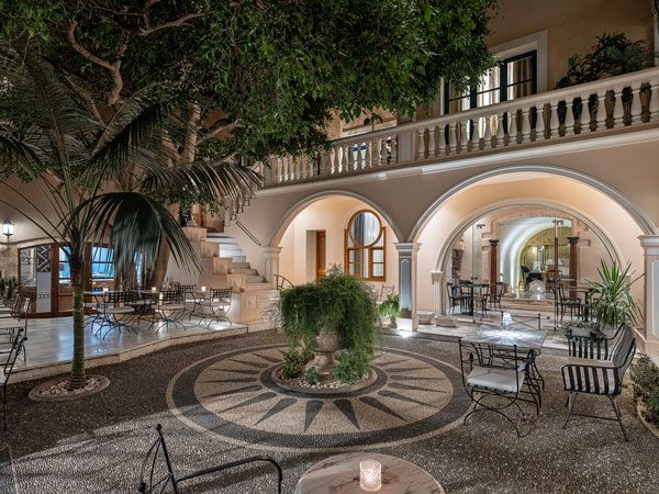 the interior of Casa Delfino Hotel in Chania