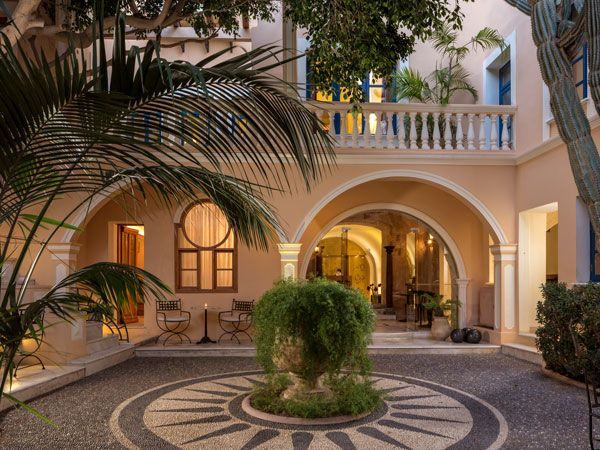 the interior of Casa Delfino Hotel in Chania
