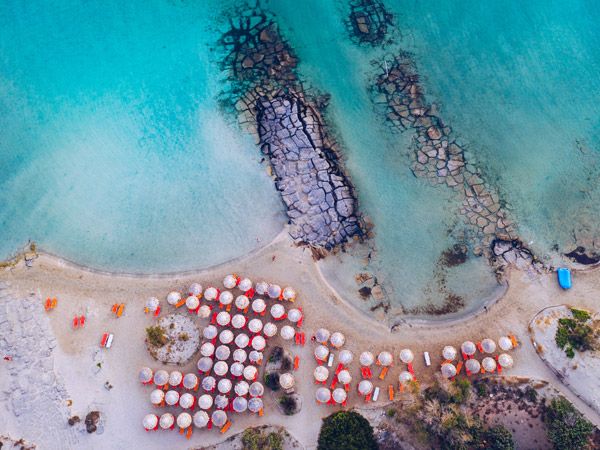 an aerial view of the Elafonissi Beach