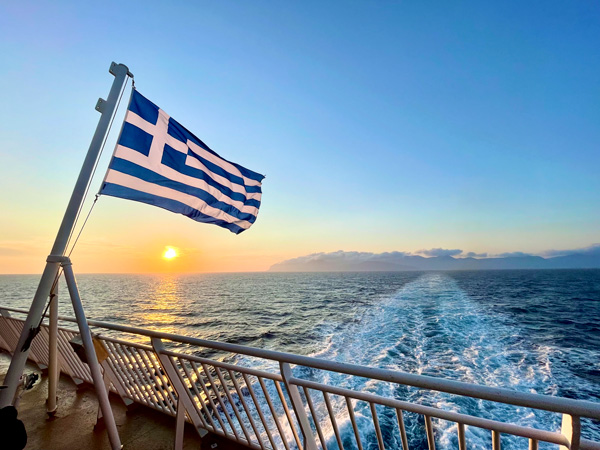 a ferry between Greek Islands