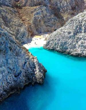 the cobalt blue waters in Seitan Limania