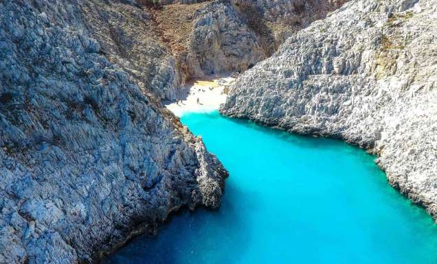 the cobalt blue waters in Seitan Limania