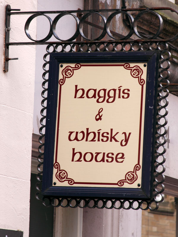 the sign of Haggis and Whisky Bar, Edinburg