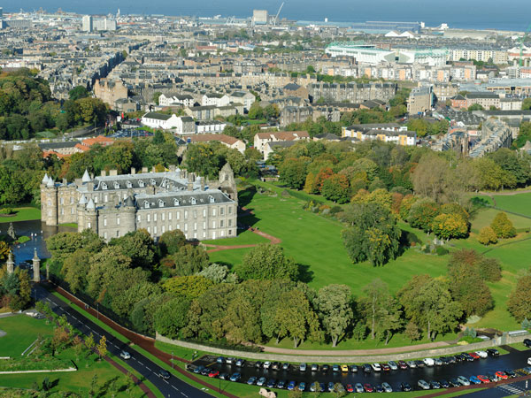 an aerial view of Holyrood Palace in Edinburg
