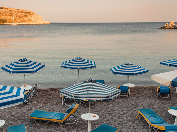 beach umbrellas on Loutraki Beach