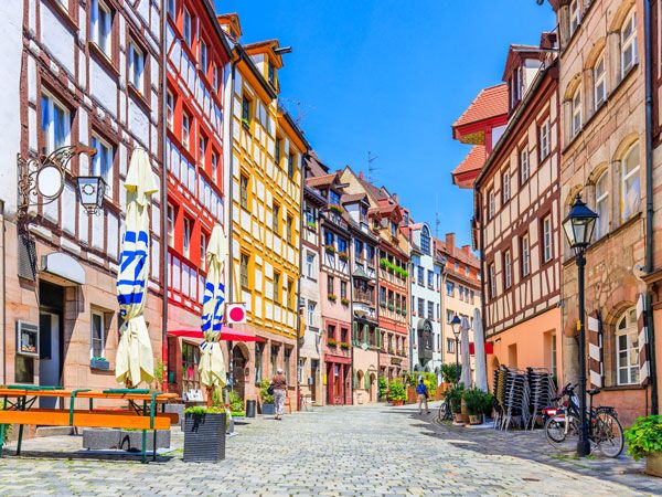 coloured half-timbered houses along Tanner's Lane, Nuremberg