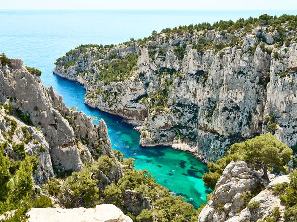 an aerial view of The French Fjords, Calanques National Park
