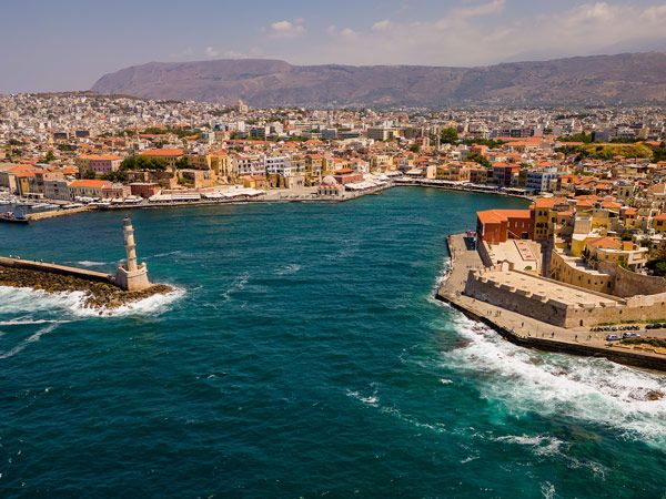 an aerial view of The Old Venetian Port of Chania