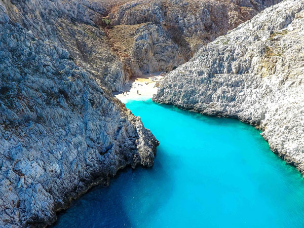 the cobalt blue waters in Seitan Limania