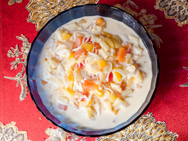 a bowl of buko salad on the table at Noche Buena
