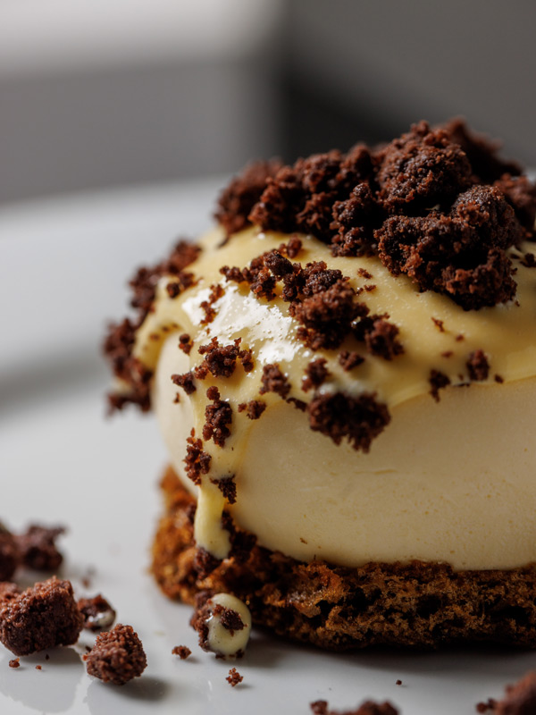 a close-up shot of dessert at Dogma, Rome