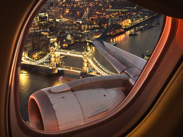 Flying over Tower Bridge in London