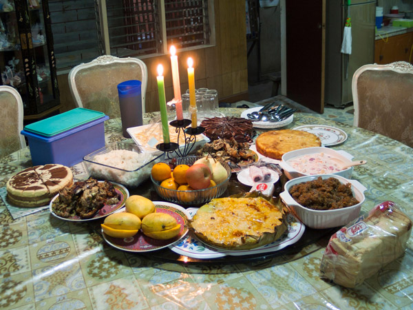 a traditional Noche Buena feast on Christmas Eve in the Philippines