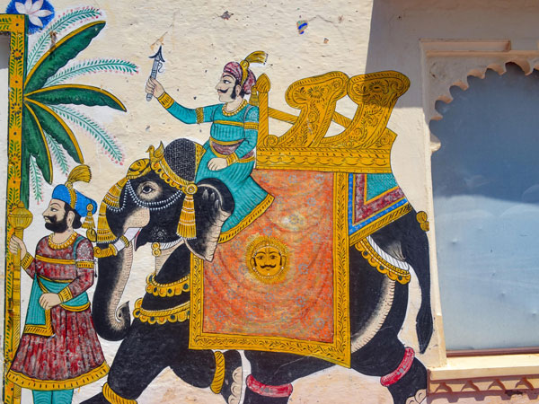 an elephant mural at the City Palace in Udaipur