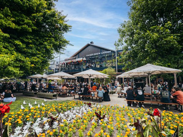 an al fresco dining spot at Riverside Market, Christchurch