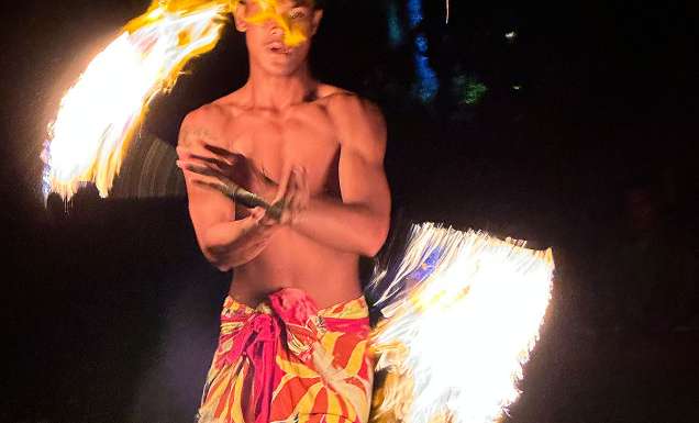 Siva Afi (traditional fire dancing) at a fiafia night in Samoa