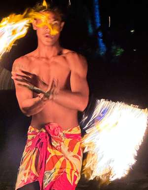 Siva Afi (traditional fire dancing) at a fiafia night in Samoa