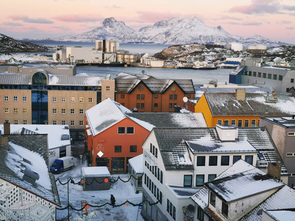 the snow-covered city of Bodø, Norway