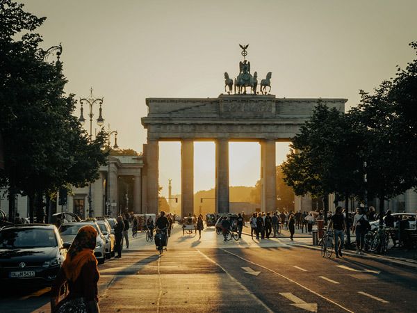 people gathering at the Brandenburg Gate, Berlin, Germany