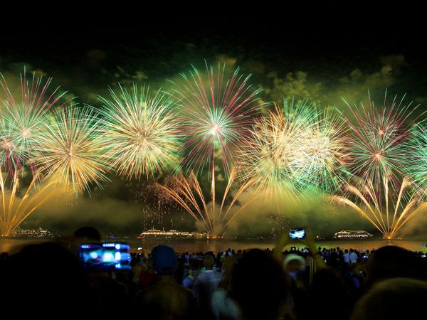 fireworks on New Year's Eve on Copacabana Beach, Rio de Janeiro, Brazil