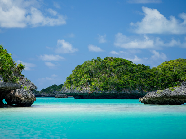 the sparkling emerald waters of Fiji with surrounding islets