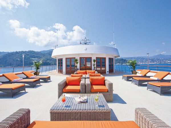 the sun deck onboard Captain Cook Cruises Fiji