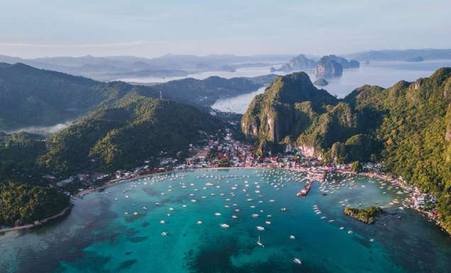 an aerial view of Palawan seascape in the Philippines