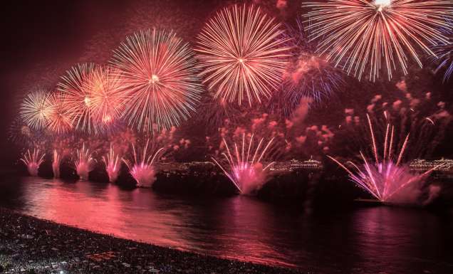 fireworks display on Copacabana Beach, Rio de Janeiro, Brazil