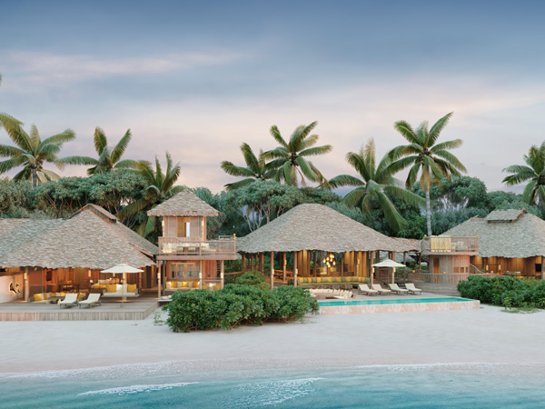 tropical-themed hut accommodations on the beach in Maldives