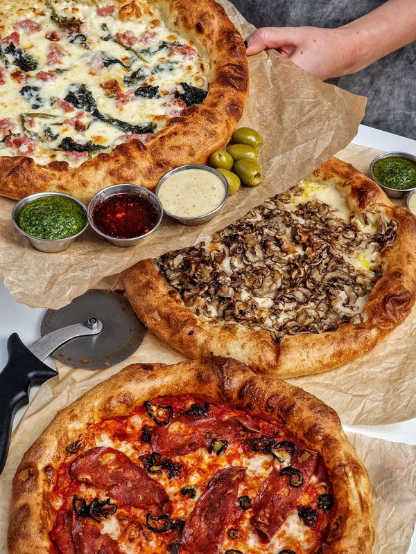 different kinds of pizza in Diecast, Manchester, UK