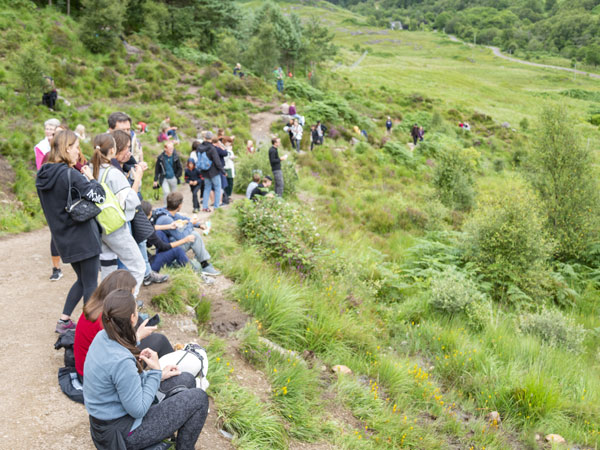 Onlookers waiting to see the Jacobite in Scotland