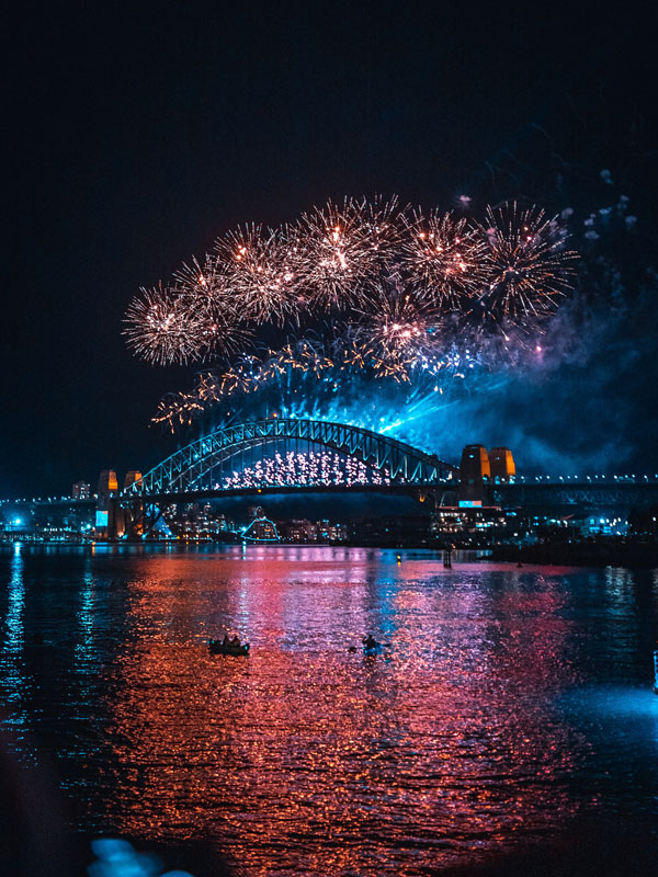 NYE fireworks display over Sydney Harbour Bridge