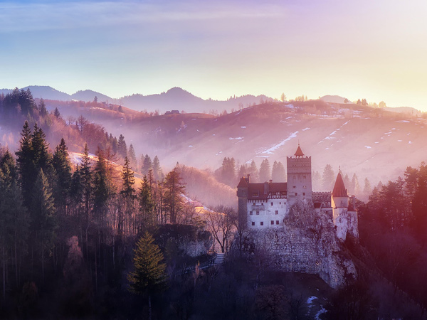 dim and foggy landscape in Transylvania